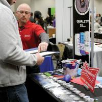 CVTC Job Fair_representative from Budweiser talks