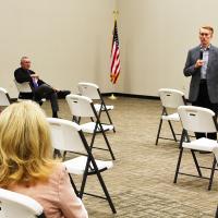 U.S. Sen. James Lankford speaks with a group of Canadian County citizens