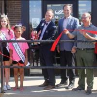 Members of the El Reno Chamber of Commerce gather as Dr. Kevin Lewis cuts the ceremonial ribbon outside the SSM Saint Anthony’s Clinic.