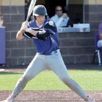 Jaxon McCool grimaces as he gets hit in the shoulder by a pitch