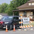 El Reno police cruiser is helping block access to Choctaw Street
