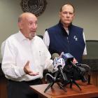Ken Brown (left) gives an update on the city’s water issues while Superintendent Matt Goucher, spoke on the district’s closure