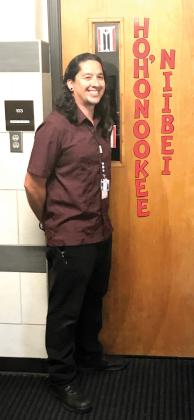 Jeff Black stands outside his classroom door at El Reno High School