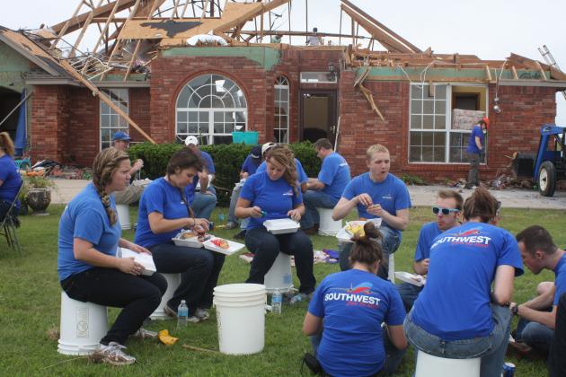 Volunteers like this group from Southwest Airlines converged on El Reno