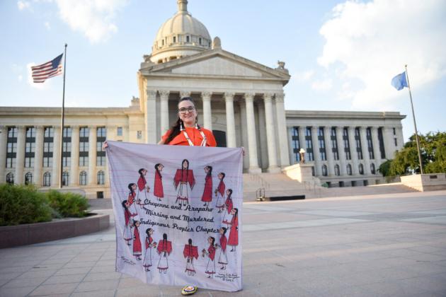 LaRenda Morgan poses for a photo in front of the Oklahoma Capitol
