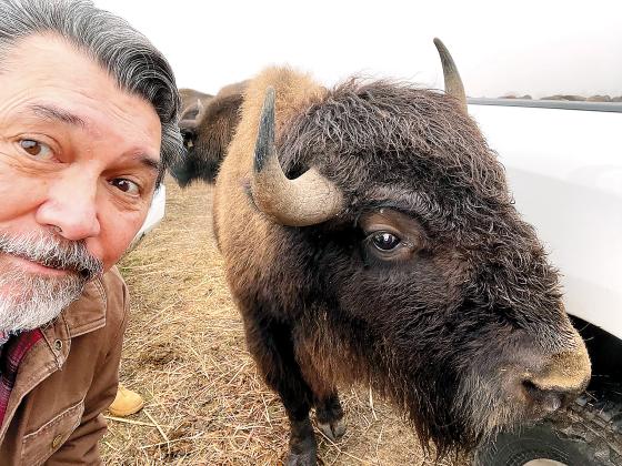 Lou Diamond Phillips took this selfie with Kiefer the buffalo during filming