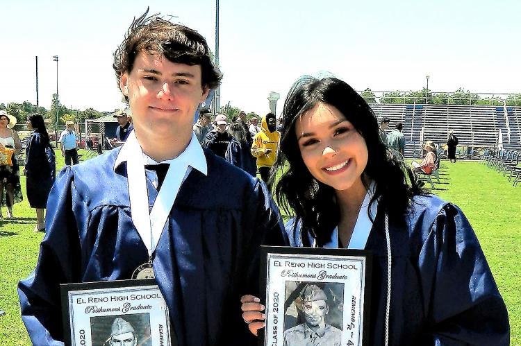 Cash Crawford and Chasity Ramos hold up photos