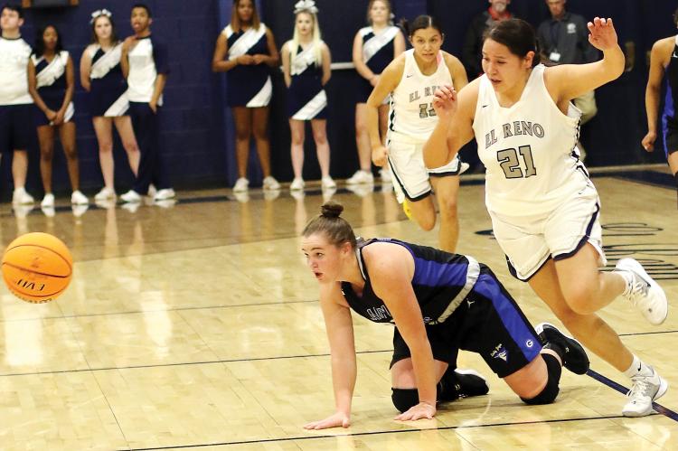 EHS girls basketball_Sioux steps around Guthrie player