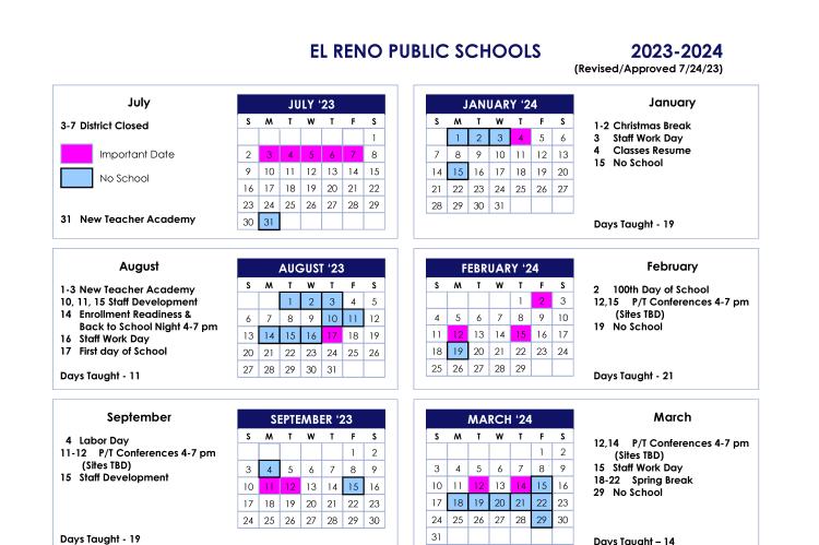 El Reno Public Schools Calendar 2023-2024