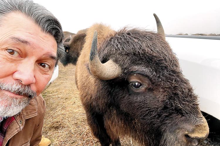 Lou Diamond Phillips took this selfie with Kiefer the buffalo during filming