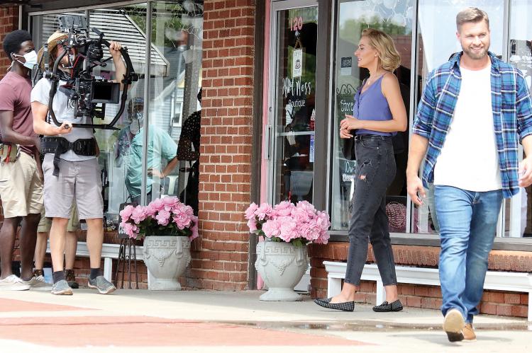 Allison McAtee and Randy Wayne shoot a scene from Cheer For Your Life