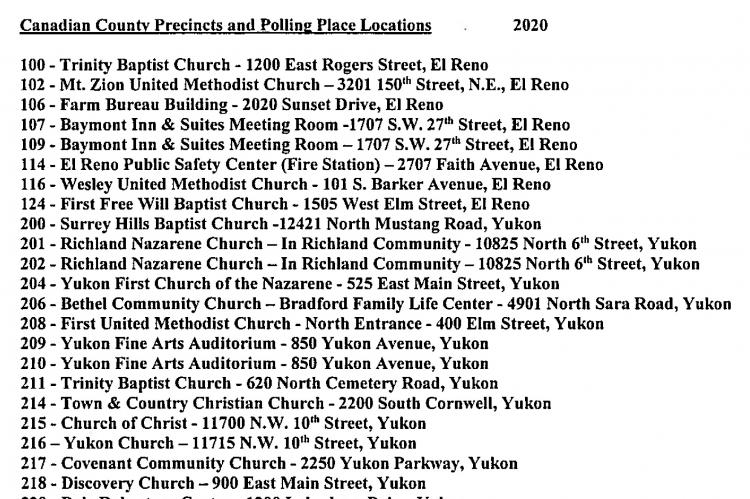 Canadian County Precincts and Polling Places