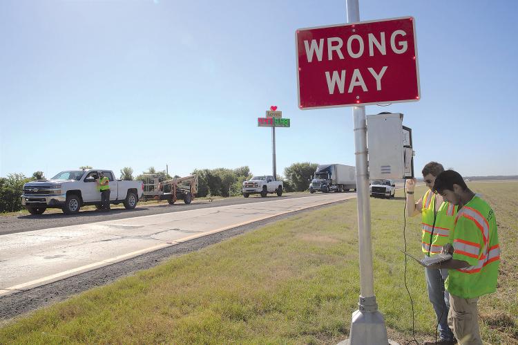 A wrong-way warning system and signage like this will be installed along I-40