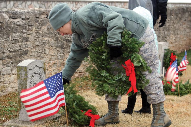 Wreaths Across America_Sgt. Skaggs lays wreath
